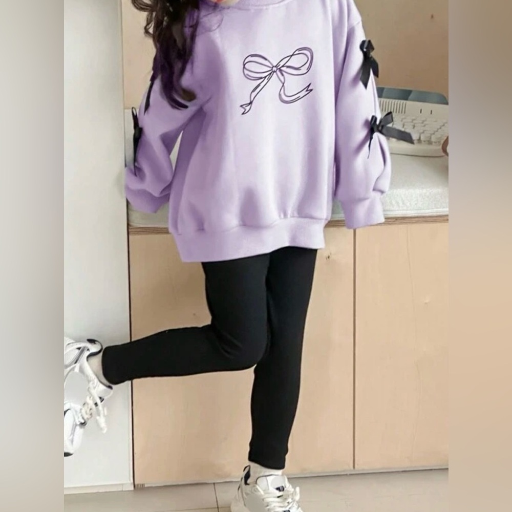 Girl Black Leggings With Purple Sweater Top Set Size 5T